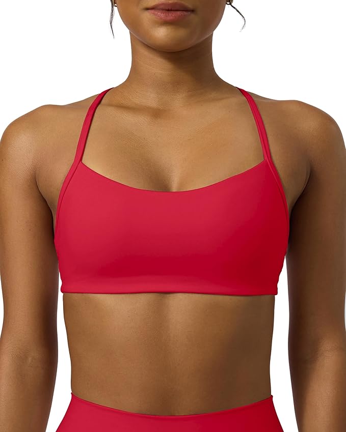 PAVOI ACTIVE Yoga Racerback Bras for Women - Buttery Soft Low Support Scoop Neck Y-Back Thin Strap Sports Bra - FlexFlow