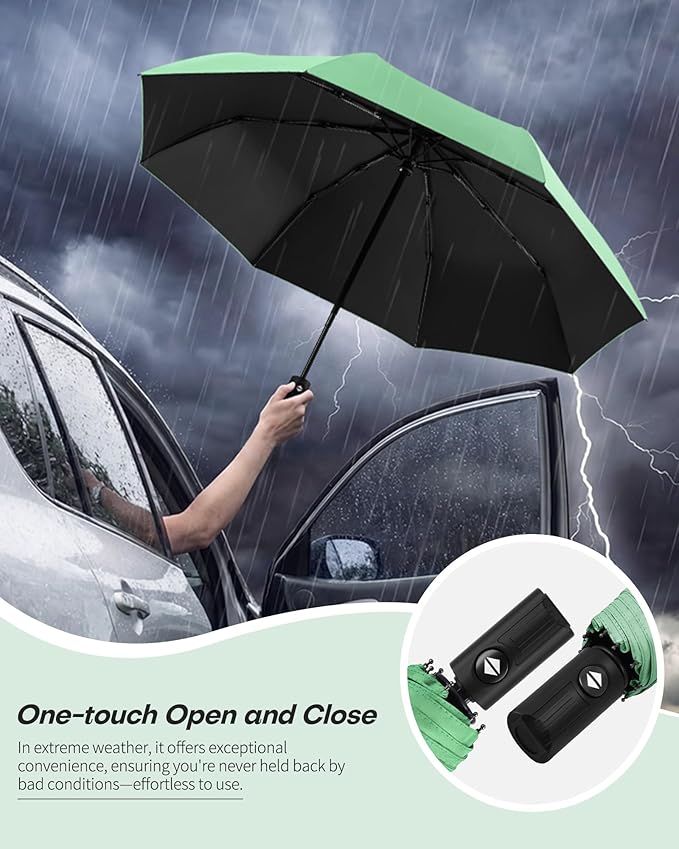 HIPPIH Compact Travel Umbrella for Rain - Windproof Automatic Umbrellas, UV Umbrella for Sun Protection with Black Anti-UV Coating, Portable Small Umbrellas for Backpack, Car, Walking, Kids, Women