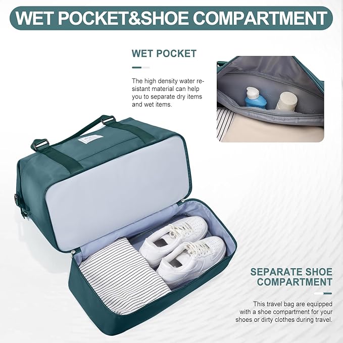 Weekender Bags for Women,Travel Duffle Overnight Bag with Shoe Compartment,Personal Item Carry On Bag,Gym Bag,3 Pcs Set