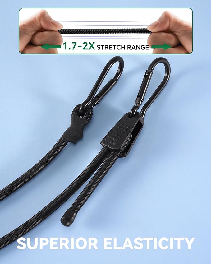 8 Pcs 48 Inch Adjustable Carabiner Bungee Cords with Hooks, Easy to Adjust from 7" to 48", Red Bungee Straps with UV-Resistance & Superior Elasticity for Cargo, Bike, Luggage, Carts, Truck, etc