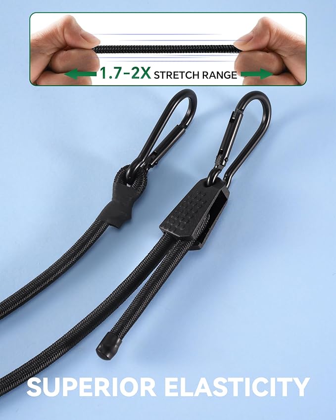 8 Pcs 60 Inch Adjustable Carabiner Bungee Cords with Hooks, Easy to Adjust from 7" to 60", Red Bungee Straps with UV-Resistance & Superior Elasticity for Cargo, Bike, Luggage, Carts, Truck, etc