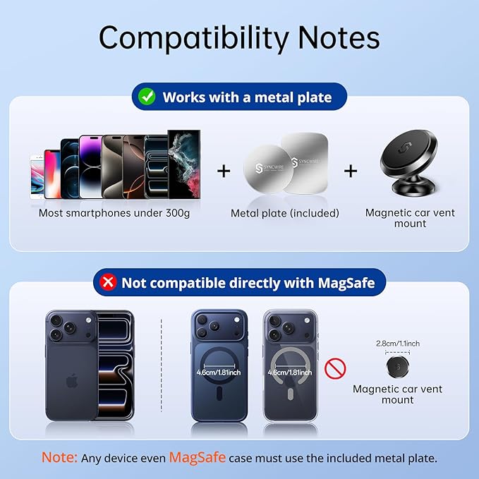 SYNCWIRE Magnetic Car Phone Holder for Dashboard, 360° Adjustable Strong Magnets Cell Phone Car Mount Compatible with iPhone, Samsung, Android etc.