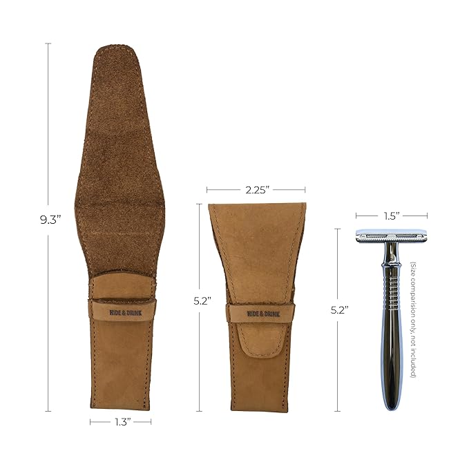 Hide & Drink, Leather Safety Razor Case, Shaving Accessories, Personal Care Essentials, Handmade (Old Tobacco)