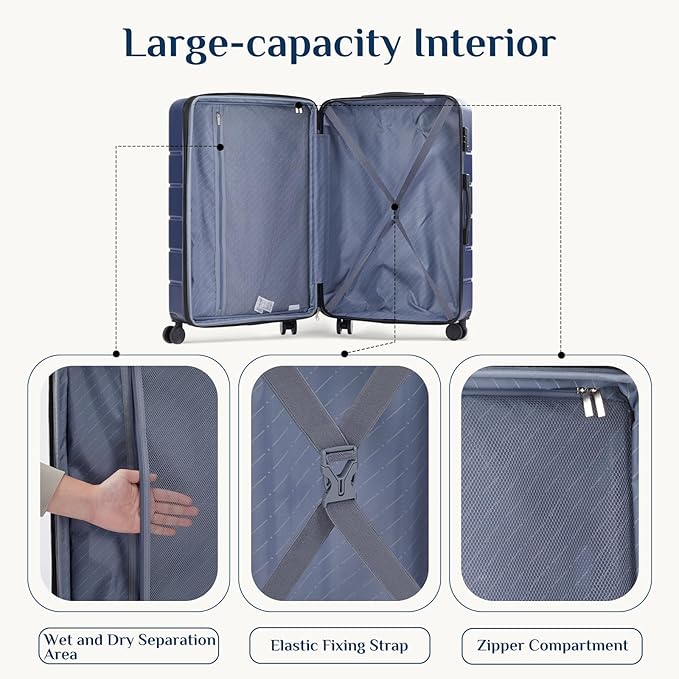 NEWBULIG 28 Inch Checked Luggage, ABS Hard Shell Lightweight Rolling Expandable Suitcase with Smooth Spinner Wheels and TSA Lock for Business Trips and Daily Vacations, Blue
