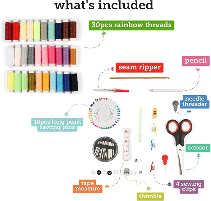 Incraftables Sewing Kit – 75+ Piece Travel & Crafting Set with Scissors, Colored Threads, Measuring Tape, Needles & More in a Zippered Nylon Case