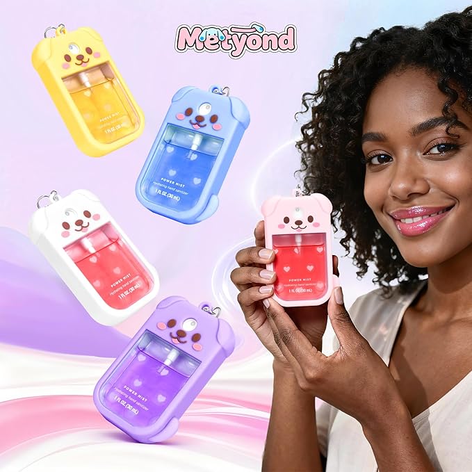 Metyond Dog Silicone Case for Touchland Hand Sanitizer Spray Power Mist 1 FL OZ/30ML for Touchland Case with Keychain, with Cute Charms Accessory Cute Travel Case (1PCS White)