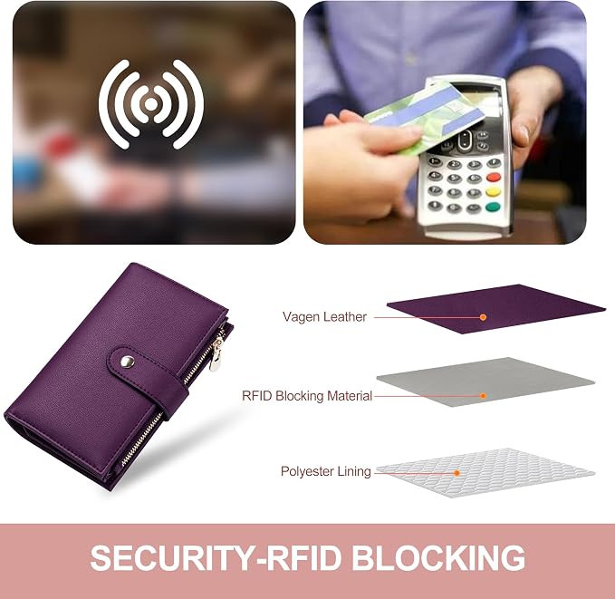 yiijay Womens Wallet RFID Blocking Vegan Leather Trifold Clutch Credit Card Holder Ladies Travel Wallet Purse with Pen Holder