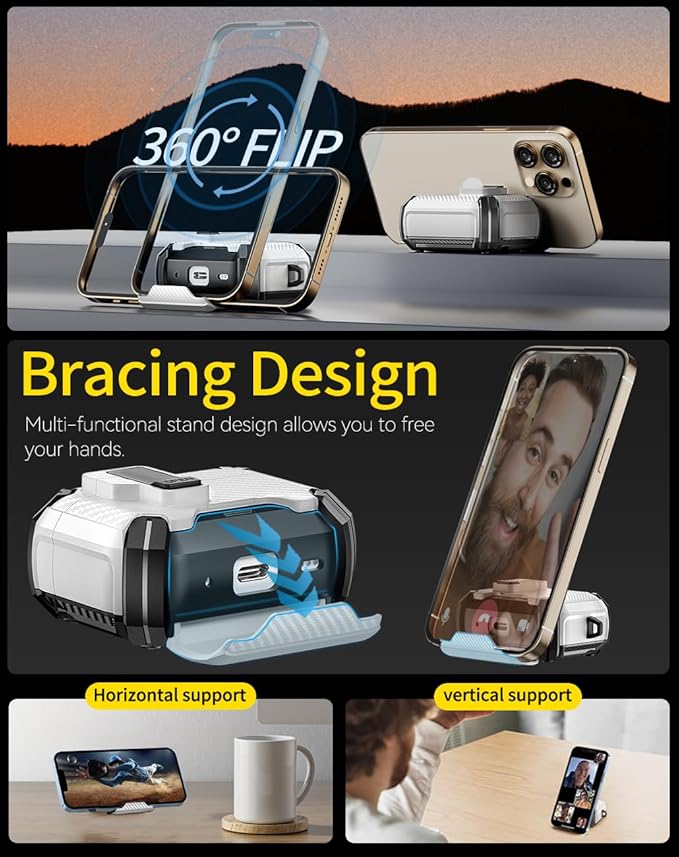 Pohgelan Compatible with AirPods 4 Case,Magnetic Automatic Lock with Phone Stand & Cleaning Kit,Compatible with Magsafe,Carbon Fiber Texture Cover -White