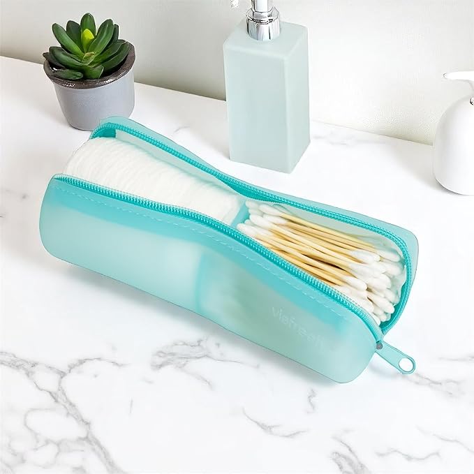 Cotton Round Swab Travel Case, 2 in 1 Portable Hair Accessories Organizer, Hair Tie and Bobby Pin Holder, Travel Qtips Case, Purse Organization, Floss Holder (Blue)