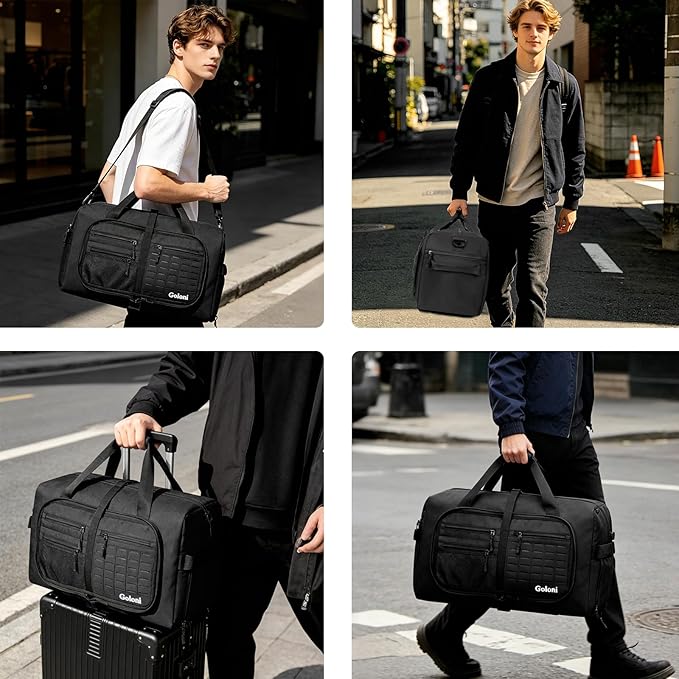 Foldable Travel Duffle Bag,Duffle Bag with Shoes Compartment and Adjustable Strap,Large Packable Travel Bags for Men Women,Waterproof Duffel Bag