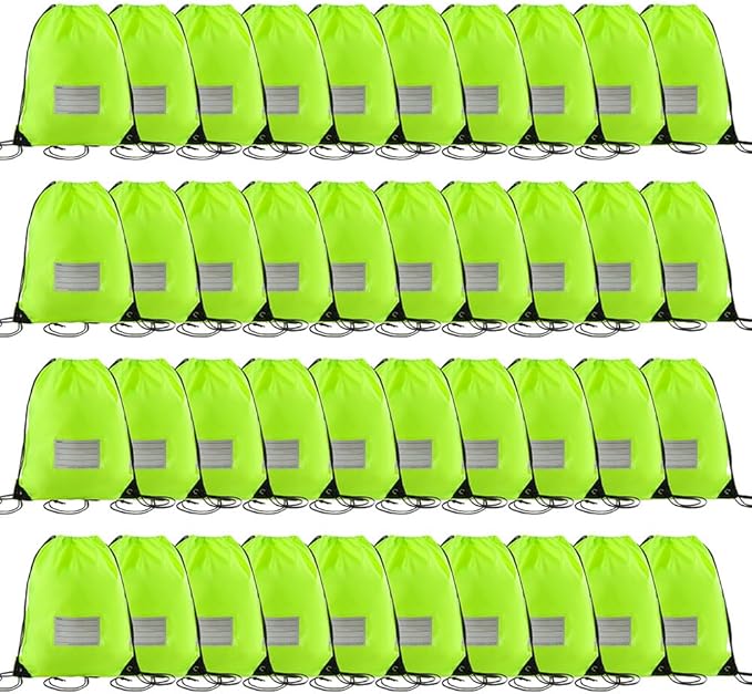 40 Pcs Drawstring Bags,Bulk Draw String Backpack, DIY Gym Sports Cinch Bag Sackpack for Women Men, Fluorescent Green