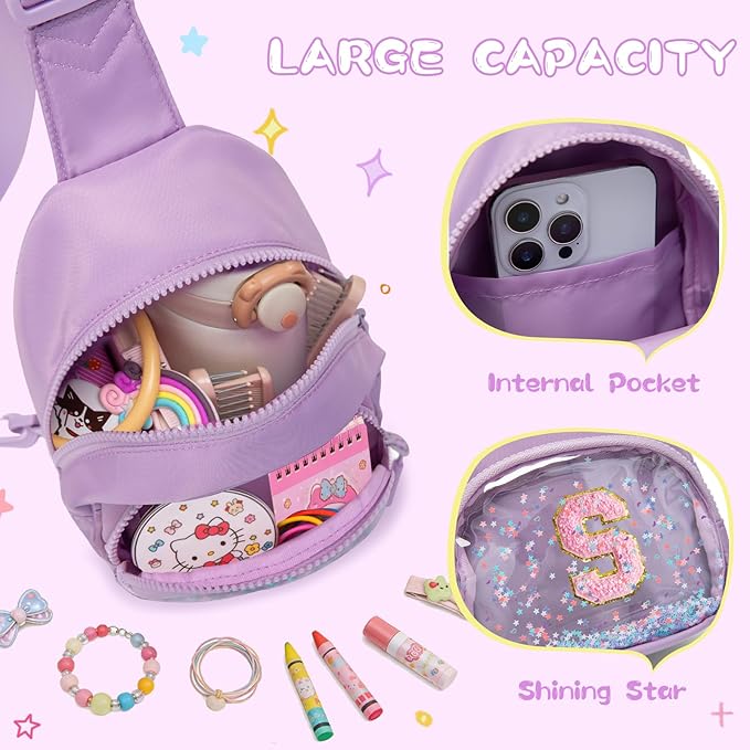 Viverte Birthday Gifts for Girls Small Clear Initial Sling Bag Crossbody Bag Purse Fanny Packs Personalized Monogrammed Gifts for Girls for Travel (Lavender-S)