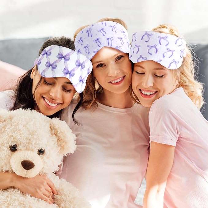 Cuffbow 6 Pack Plush Sleep Mask Set, Cute Plush Eye Masks for Sleeping, Soft Comfortable Travel Nap Blindfold, Sleepover Party Favors for Women(Bow,Purple)