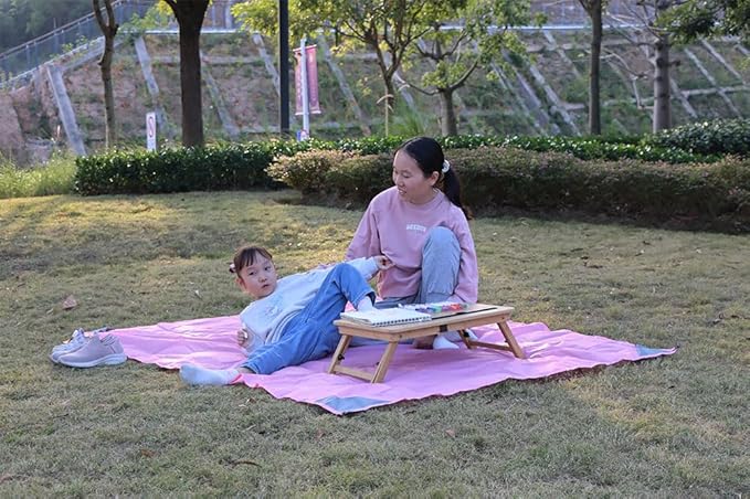 Orga'Neat Pocket Picnic Blanket, Beach Mat Waterproof Sandproof, Compact Lightweight Small Tarp for Camping, Hiking, Backpacking, Festival, Travel, Foldable in Bags (Pink/Grey, 55"x79")