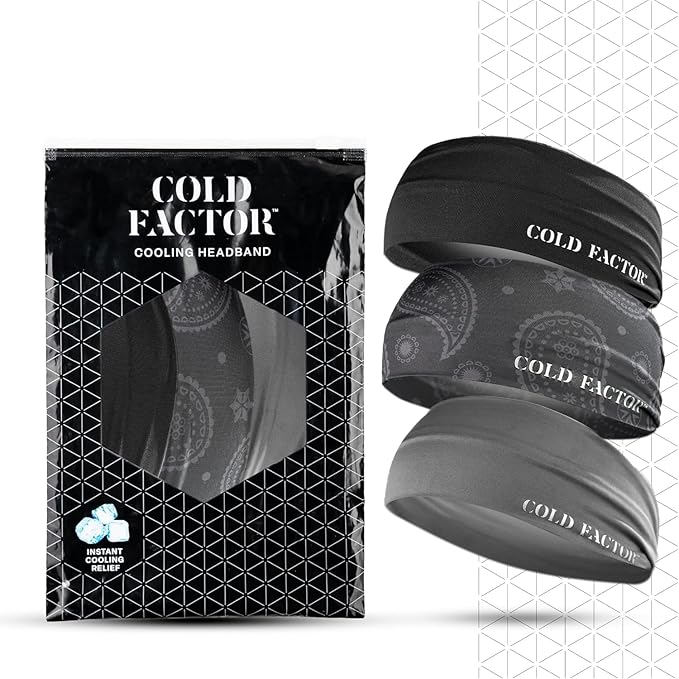 COLD FACTOR Cooling Headband for Women and Men – UPF 50+ Advanced Evaporative Comfort, Instant Cooling Sweatband for Outdoor Sports, Fitness, Yoga, Hiking, Running, and Workout