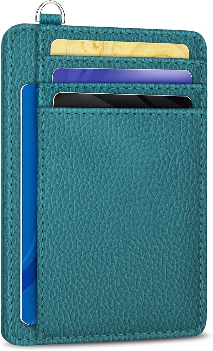 Yonlevres Credit Card Holder for Women, Slim RFID Wallet Front Pocket Small Card Holder, Travel ID Window PU Leather Cute Funny Thin RFID Blocking Case Organizer Gifts Ladies Blue