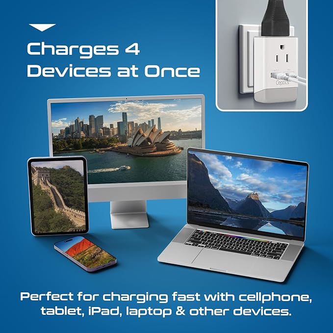 Ceptics Australia China New Zealand Power Plug Adapter, QC 3.0 & PD - Safe Dual USB & USB-C - 2 USA Socket for USA to Australian New Zealand Fiji Argentina, Type I AP-16 Fast Charging