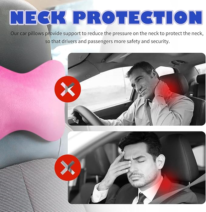 2PCS Car Headrest Pillow,Soft & Comfortable Car Neck Pillow for Driving Fatigue Relieve,All-Season Universal Cars Head Rest Pillows Automotive Interlor Accessorles for Cars (Rose Red)
