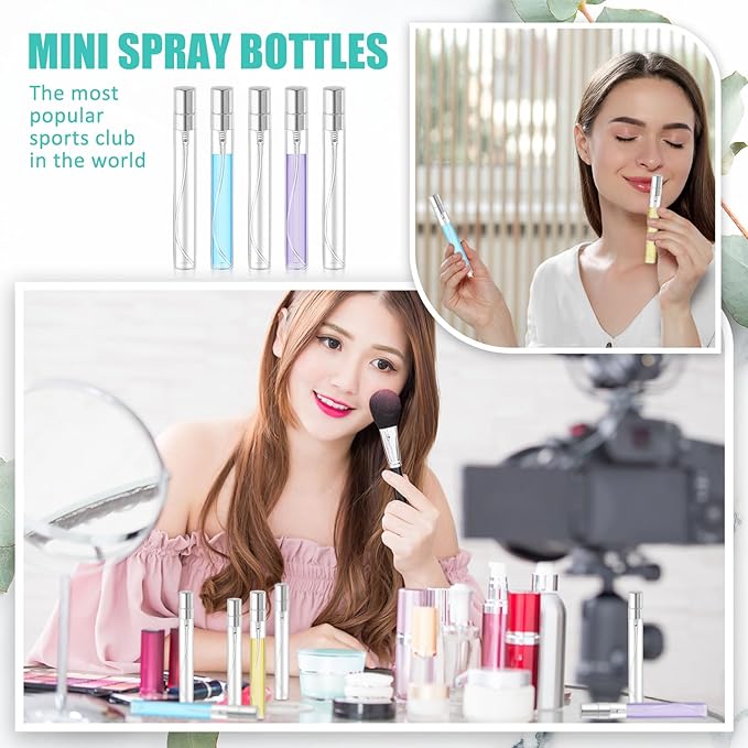 Zhehao 1 Pcs Mini Spray Bottles 10 ml Clear Glass Perfume Bottles Refillable Fine Mist Perfume Atomizer Portable Empty Sample Containers for Cleaning, Essential Oils, Travel (Silver Cap)