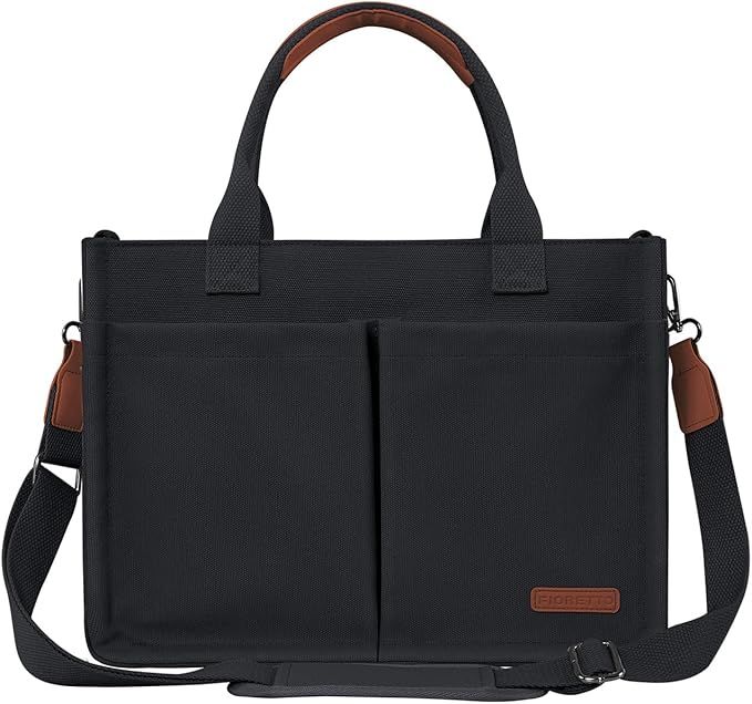 FIORETTO Womens Canvas Tote Bag Purse with Individual Compartment, Zipper Top, Reinforced Bottom & Luggage Sleeve