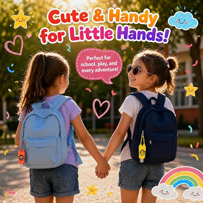 5-Pack Kids Cartoon Hand Sanitizer Holder (No Sanitizer Included), 30ml Refillable Travel Bottles with Silicone Case, Leak-Proof for Lotion & Liquid Soap (Duckie Fun)