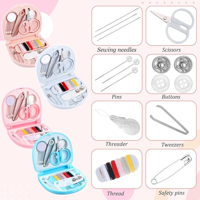 LIQWEI 4 Sets Sewing Kit, Mini Travel Sewing Set, Sewings Kits for Adults Portable Sewings Machine DIY Supplies, Emergency Sew Tool Kit for Beginner Traveler Hotel