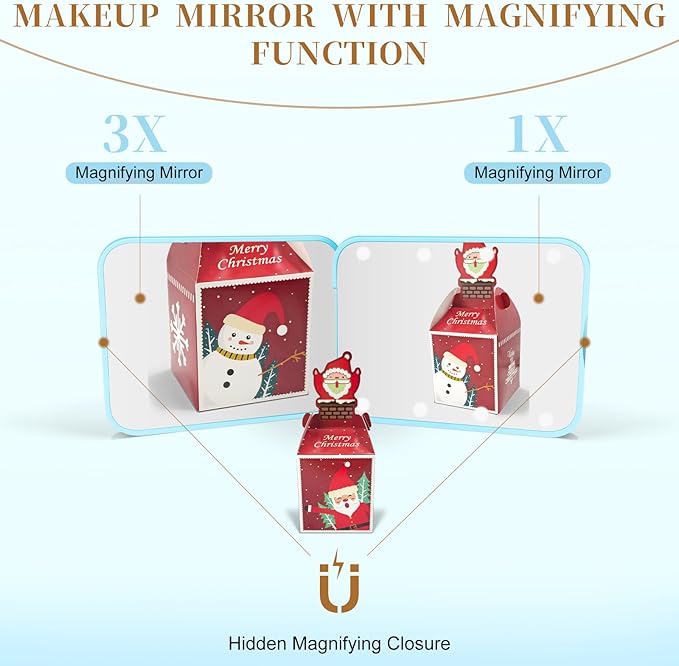 Kakuje Compact Mirror, 1X/3X Magnification LED Pocket Mirror with Nternal BIattery, Mini Mirror for Purse, Pocket,Travel and Present (Blue)