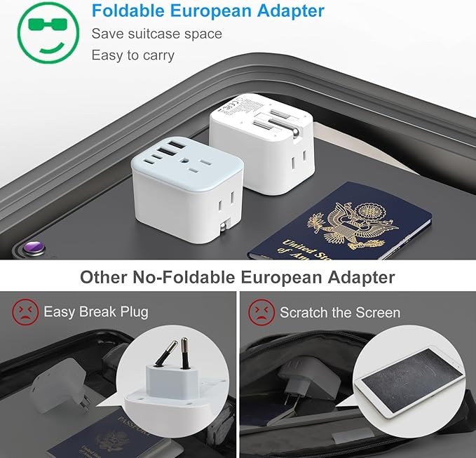 US to India Travel Plug Adapter, Foldable India Power Adapter with 4 USB(2 USB C Port) and 2 AC Outlets Charger, Type D Adaptor for US to India Bangladesh Maldives Nepal Pakistan Sri Lanka