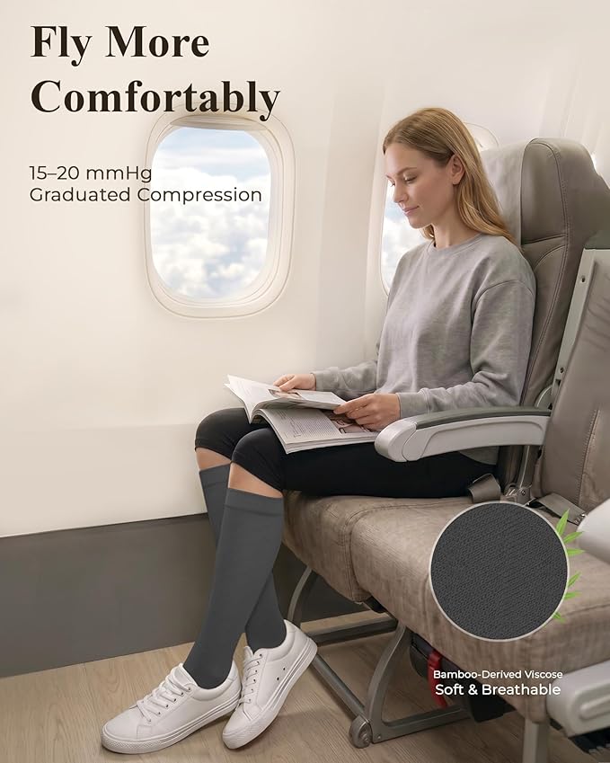 Compression Socks for Women 15-20 mmHg, Viscose from Bamboo, 3-Pair Knee High for Flying, Work & All-Day Comfort