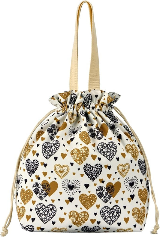 Reusable Small Lunch Bag,Drawstring Lunch Bag,Insulated Handbag Tote bag with Handle (Yellow)
