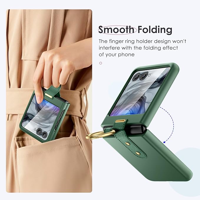 Maxdara for Motorola Razr 2026/2025/2024 Case [Not Fit Ultra or Plus], with Built-in Screen Protector & Ring Holder, Protective Case for Moto Razr 2026 & Razr 2025 & Razr 2024 (Green)