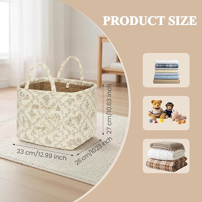 Floral Fabric Storage Basket Car Interior Storage Basket Underwear Sundries Laundry Baskets Supplies Home Organizer Bag (Coffee 1)