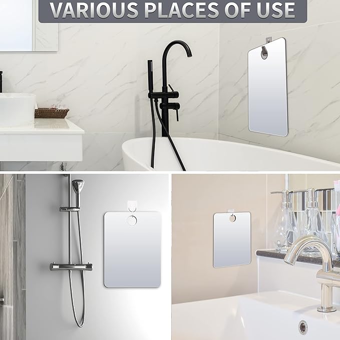 Shower Mirror Fogless for Shaving, Larger 10.7 x 8 inches Small Mirror for Wall Camping, Frameless Portable Hanging Travel Mirrors, Unbreakable Handheld Locker, Makeup Plastic, Shave Mirrors, Bathroom
