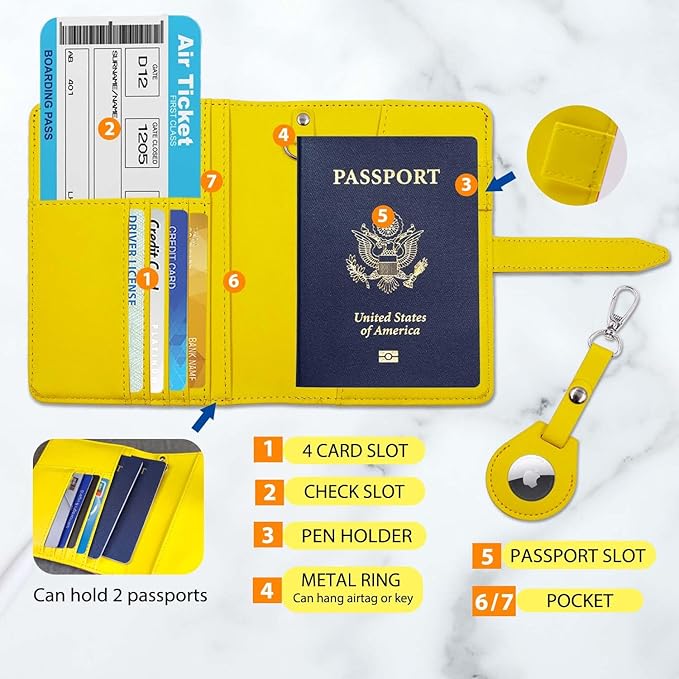 Passport wallets, Mulit-purpose RFID Blocking Passport Holder AirTag Wallet, Travel Wallet（Pink）