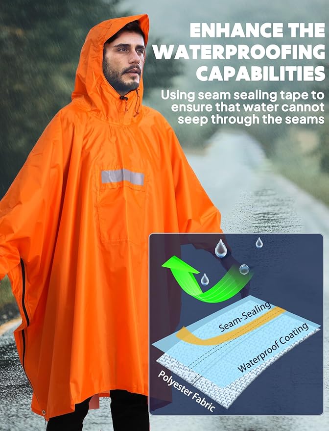 ANYOO Hooded Rain Poncho for Adults Waterproof Lightweight Rain Coat for Men Women Reusable Rain Jacket for Emergency Outdoor