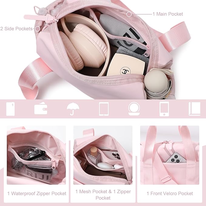 Bucosd Small Gym Bag for Women, Mini Crossbody Gym Duffle Bag with Wet Compartment, Carry on Gym Tote Bag for Workout Dance Sport Travel (Mini-Pink)