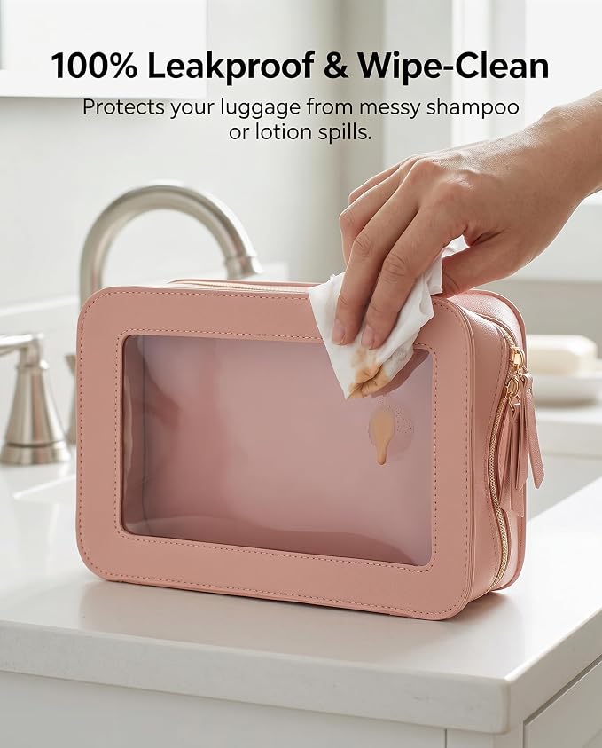 LETGO Clear Makeup Bags, TSA Approved Toiletry Bag with Zipper, Clear Makeup Organizer Fit Carry-on Travel Essentials,Clear Cosmetic Bags for Women Men (C-Pink)