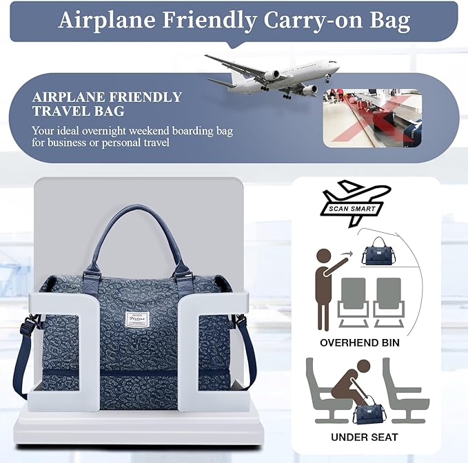 Weekender Bags for Women,Personal Item Travel Bag with Shoes Compartment,Overnight Travel Duffel Bag with Toiletry Bag,Denim Dark Blue
