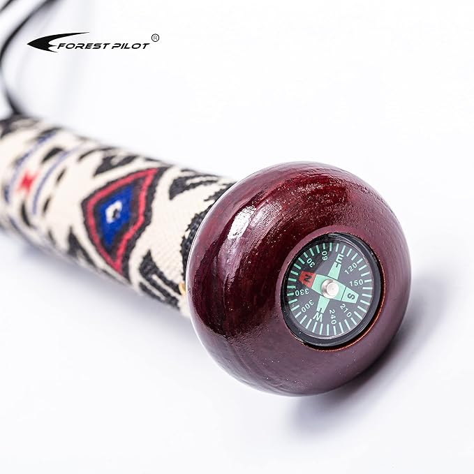 FOREST PILOT 3pc Detachable Hardwood Walking Stick for Hiking with Compass 48 Inches - Soft Hand Strap - Rubber Tip Cover