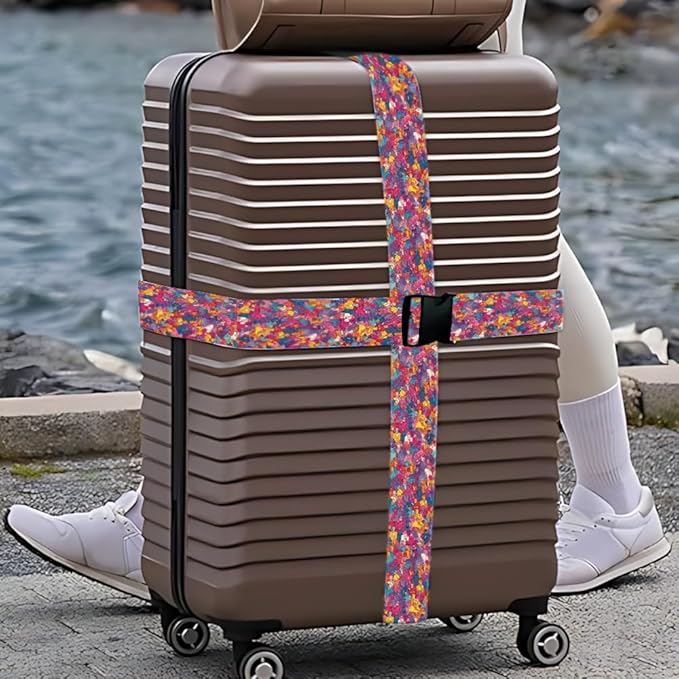 2 Pack Luggage Straps for Suitcases, Adjustable Travel Belt with Buckle, 2" Wide Heavy Duty Suitcase Straps for Summer Vacations, Graduation Trips, Vibrant Graffiti Collage Pattern, Multi