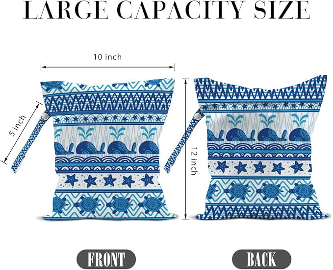 2 Pcs Cute Whale Wet Bags, Sea Turtle Wet Dry Bag Reusable Zipper Pouch for Swimsuit, Diapers, Pool, Beach, Travel, Dirty Yoga Gym Clothes, Toiletries, Waterproof Birthday Beach Gifts, Blue
