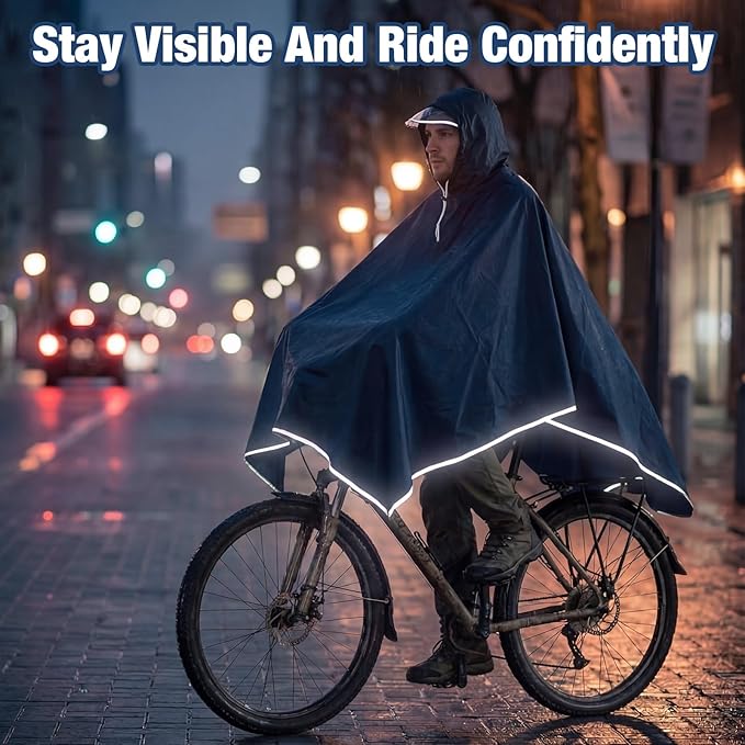 Coume 2 Pack Waterproof Rain Poncho with Reflective Strips Reusable Cycling Hooded Raincoat Packable Rain Cape for Adults