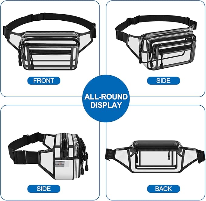 Clear Bag Stadium Approved Large Clear Fanny Pack for Women for Work,Multi-purpose Waist Bag for Travel & Sporting Event