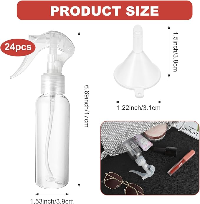 Molain 24Pcs Small Spray Bottles, No Leak And Clog Mister Spray Bottle, 3.5oz/100ml Empty Refillable Containers Reusable Liquid Container for Essential Oils Water Squirt