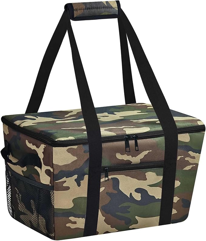 Reusable Grocery Bag – Expandable Insulated Cooler Bag with Bottom Board, Collapsible Insulated Shopping Bag with Zipper & Drawstring, Heavy Duty Tote Bag for Shopping, Delivery, Picnic, Beach