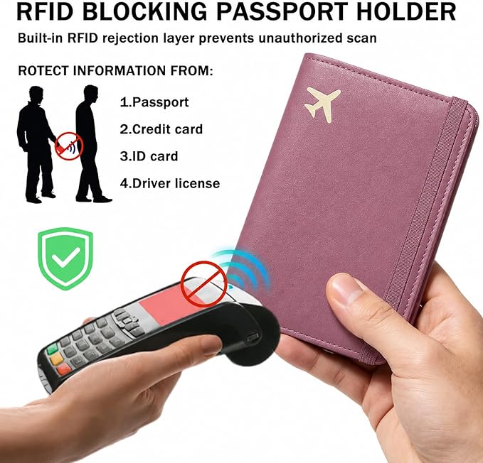 ZOPPEN RFID Blocking Passport Holder for Travel – PU Leather Waterproof Lightweight Passport Cover Wallet for Women Men, Travel Organizer with Card Slots for Airline Tickets & Passport Book, Purple