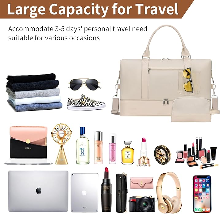 Women's Weekender bag Travel Duffel Bag with Shoe Compartment 21-inch Airline-Approved Carry-On, 2-Piece Overnight Bag Set Personal Item Luggage