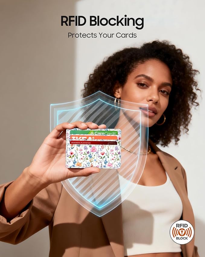 FINTIE Slim Minimalist Front Pocket Wallet, RFID Blocking Credit Card Holder Card Cases with ID Window for Men Women (Flower Fantasy)