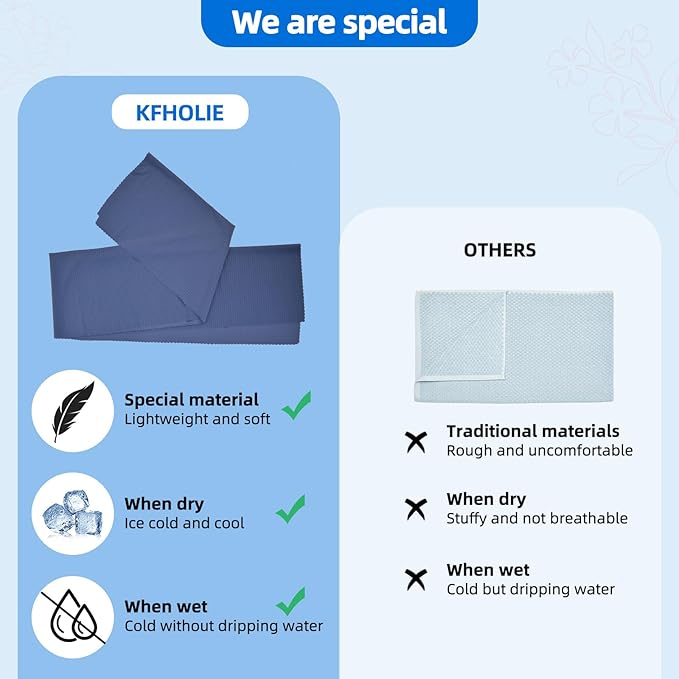 2 Cooling Towels 40''x12'',Cooling Towels for Neck and face Ideal for Gym, Yoga, Sports, Fitness, Running, Traving,Camping,Instant Relief Heat and Sweat,Stay Cool and Comfortable(2, Blue)