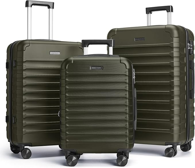 LIGHT FLIGHT Luggage Sets, 3 Piece Durable Suitcase Set with Spinner Wheels, 3 Pcs Hardside Lightweight luggage with TSA Lock, Large Checked Travel Suitcases, 20/24/28 Inch, Pine Green